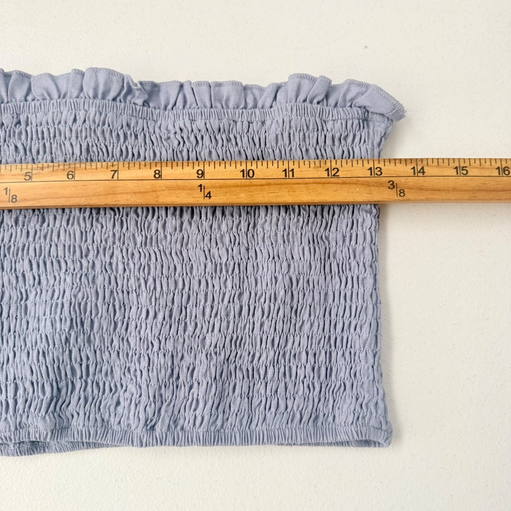 Womens M Smocked Tube‎ tube Top Linen Blue Strapless Bandeau Ruffle coquette y2k - Picture 4 of 6
